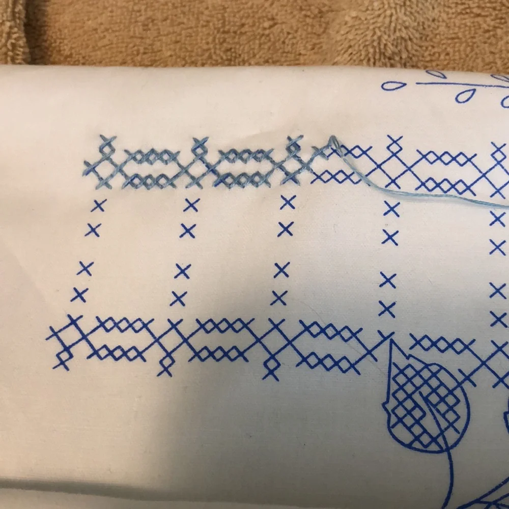 Herrschner’s Rose Petal Stamped Cross Stitch Pillowcases Queen